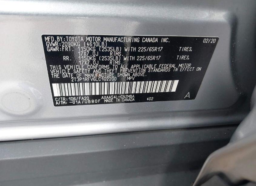 Photo 9 of 2020 Toyota Rav4 XLE (VIN 2T3P1RFV6LC102200)