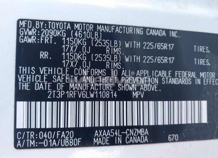 Photo 9 of 2020 Toyota Rav4 XLE (VIN 2T3P1RFV6LW110814)