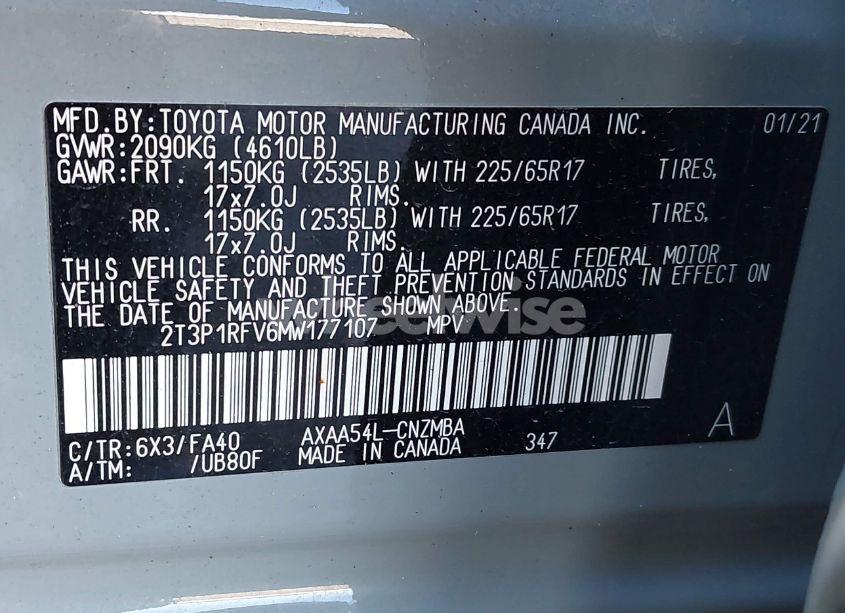 Photo 9 of 2021 Toyota Rav4 XLE (VIN 2T3P1RFV6MW177107)