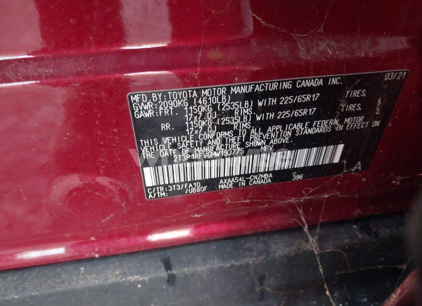 Photo 9 of 2021 Toyota Rav4 XLE (VIN 2T3P1RFV6MW193775)