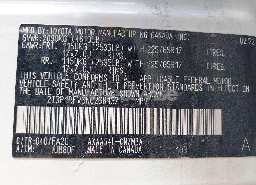 Photo 9 of 2022 Toyota Rav4 XLE (VIN 2T3P1RFV6NC268137)