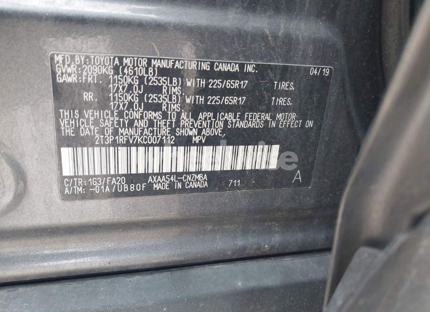 Photo 9 of 2019 Toyota Rav4 XLE (VIN 2T3P1RFV7KC007112)