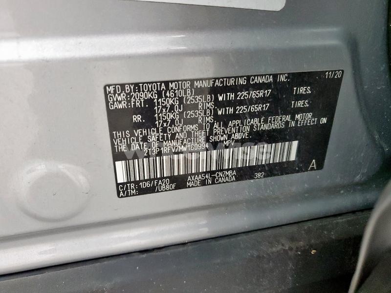 Photo 12 of 2021 TOYOTA RAV4 XLE (VIN 2T3P1RFV7MW160994)