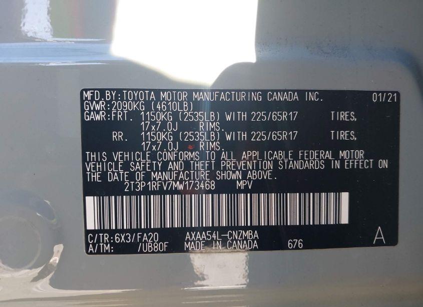 Photo 9 of 2021 Toyota Rav4 XLE (VIN 2T3P1RFV7MW173468)