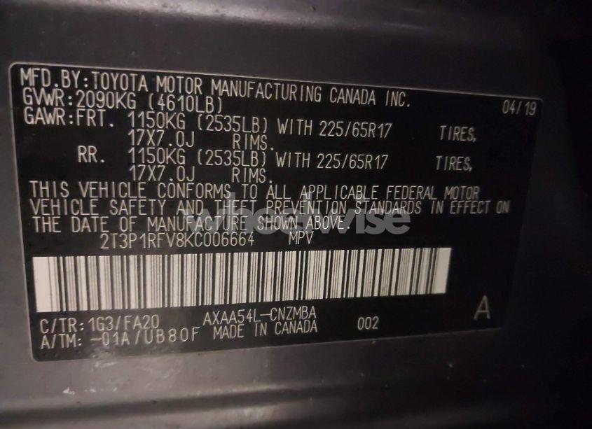 Photo 9 of 2019 Toyota Rav4 XLE (VIN 2T3P1RFV8KC006664)