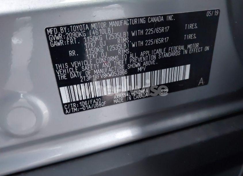 Photo 9 of 2019 Toyota Rav4 XLE (VIN 2T3P1RFV8KW053966)