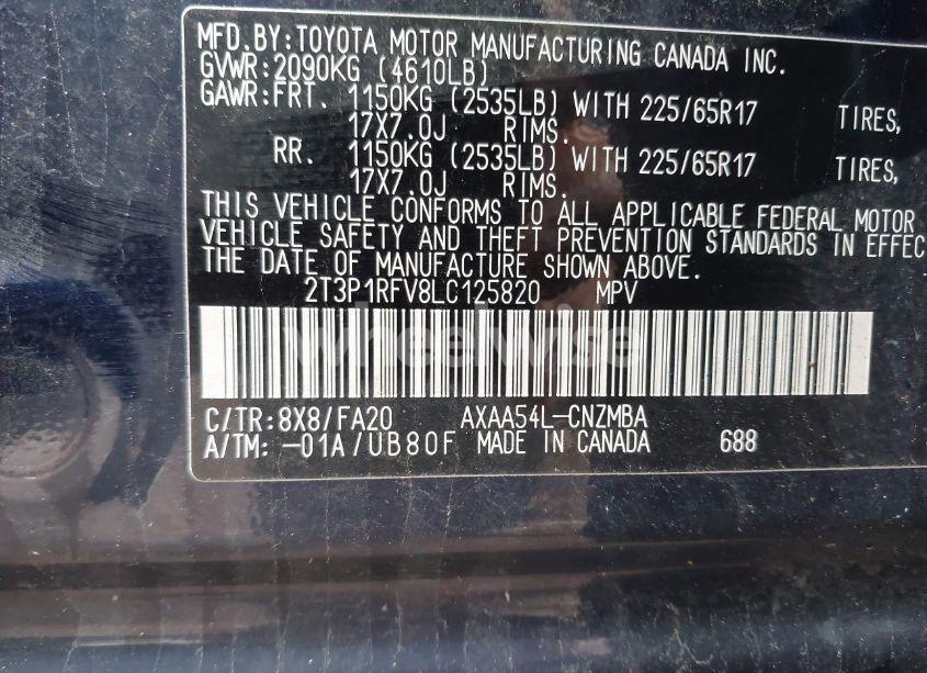 Photo 9 of 2020 Toyota Rav4 XLE (VIN 2T3P1RFV8LC125820)