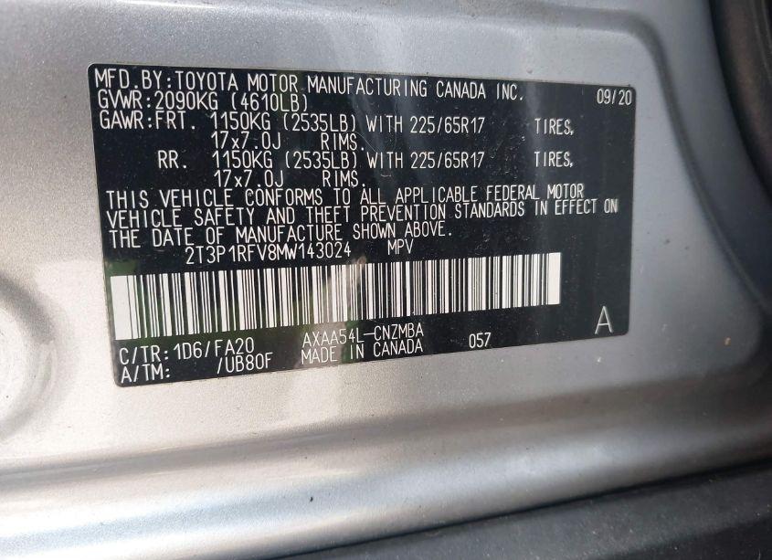 Photo 9 of 2021 Toyota Rav4 XLE (VIN 2T3P1RFV8MW143024)