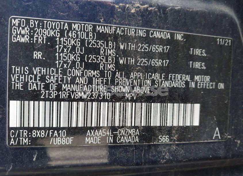 Photo 9 of 2021 Toyota Rav4 XLE (VIN 2T3P1RFV8MW237310)