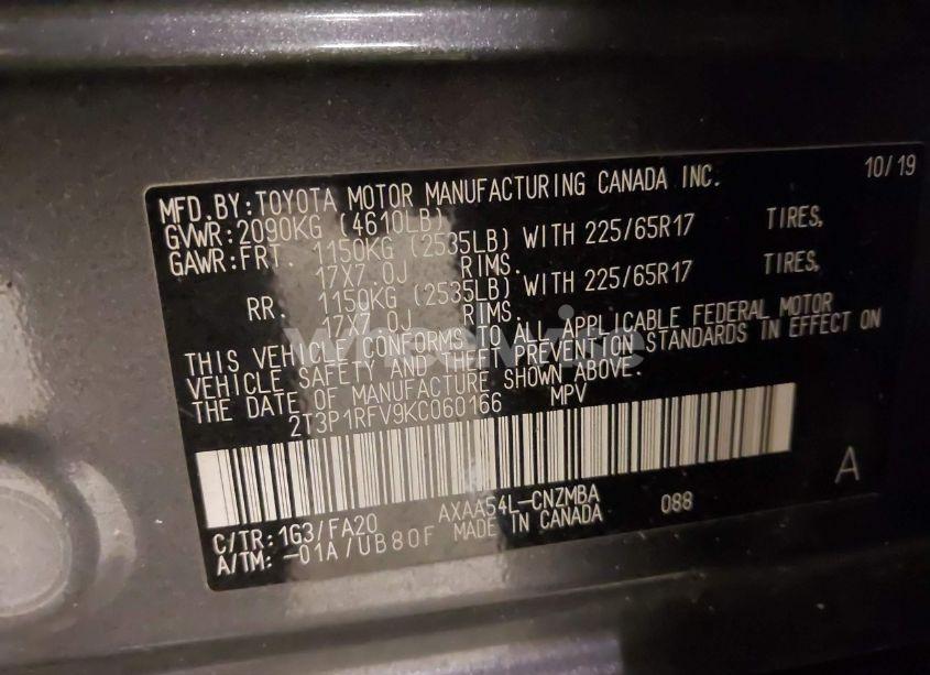 Photo 9 of 2019 Toyota Rav4 XLE (VIN 2T3P1RFV9KC060166)