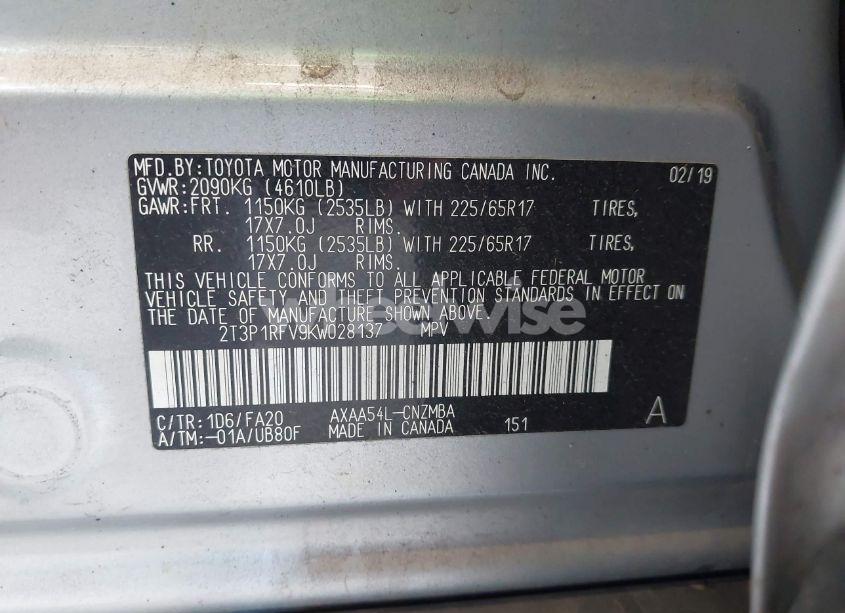 Photo 9 of 2019 Toyota Rav4 XLE (VIN 2T3P1RFV9KW028137)