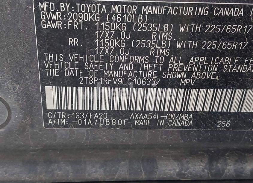 Photo 9 of 2020 Toyota Rav4 XLE (VIN 2T3P1RFV9LC106337)