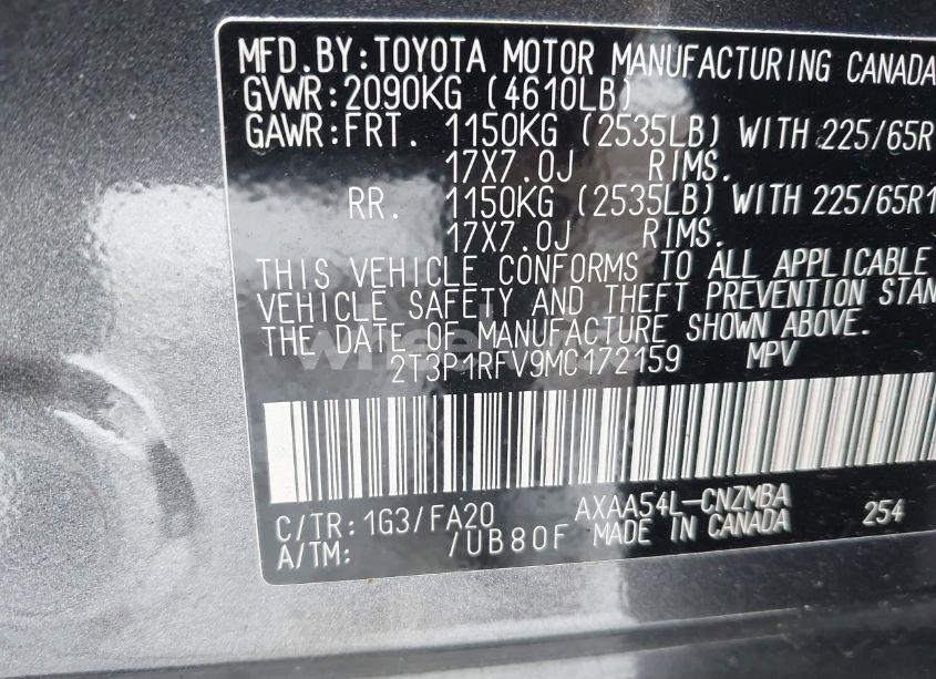 Photo 9 of 2021 Toyota Rav4 XLE (VIN 2T3P1RFV9MC172159)