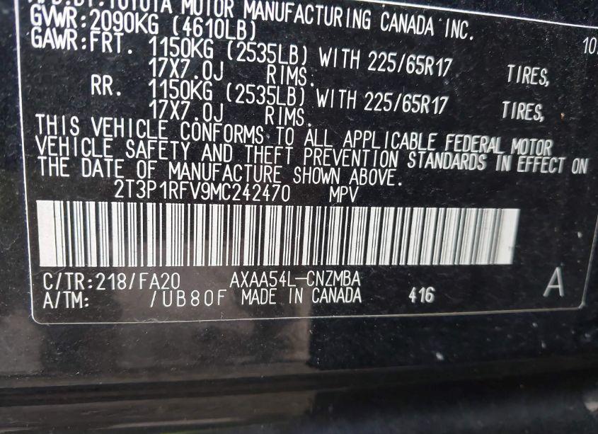 Photo 9 of 2021 Toyota Rav4 XLE (VIN 2T3P1RFV9MC242470)