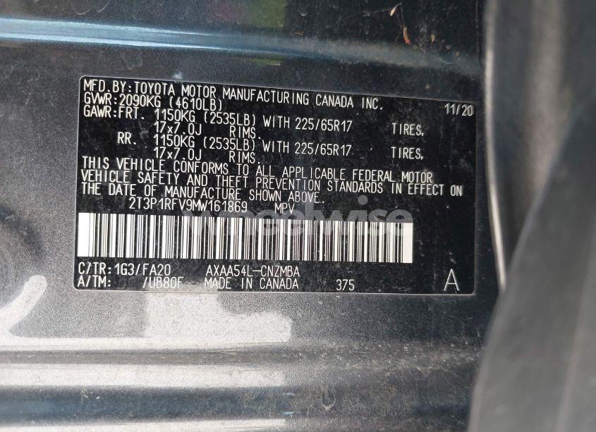 Photo 9 of 2021 Toyota Rav4 XLE (VIN 2T3P1RFV9MW161869)