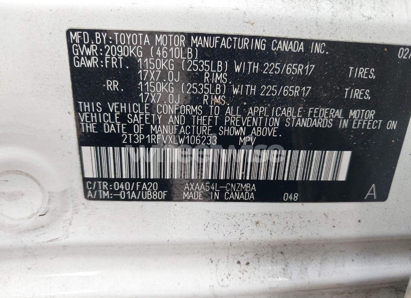 Photo 9 of 2020 Toyota Rav4 XLE (VIN 2T3P1RFVXLW106233)