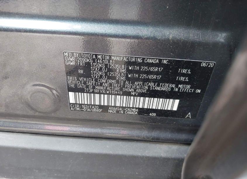Photo 9 of 2020 Toyota Rav4 XLE (VIN 2T3P1RFVXLW119449)