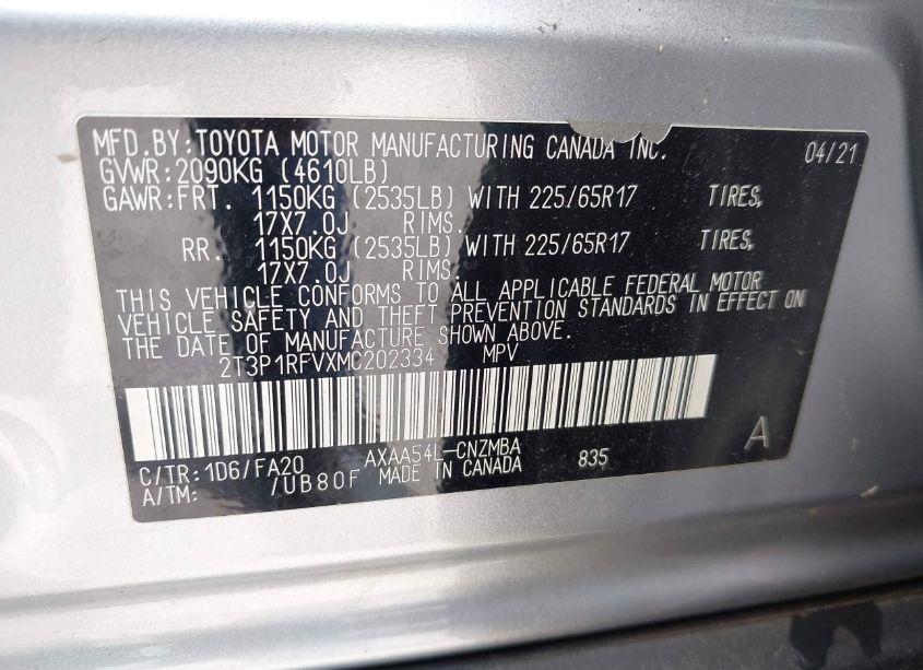 Photo 9 of 2021 Toyota Rav4 XLE (VIN 2T3P1RFVXMC202334)