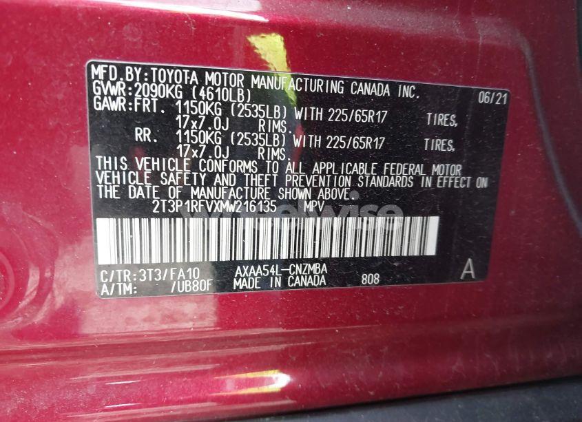 Photo 9 of 2021 Toyota Rav4 XLE (VIN 2T3P1RFVXMW216135)