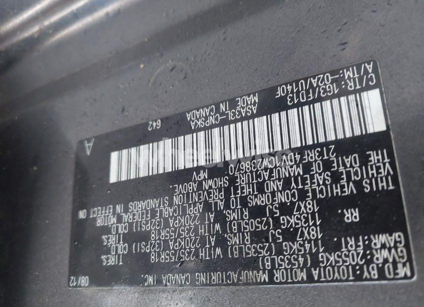 Photo 9 of 2012 Toyota Rav4 SPORT (VIN 2T3RF4DV1CW238670)