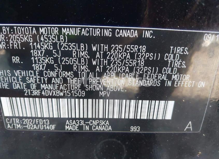 Photo 9 of 2011 Toyota Rav4 SPORT (VIN 2T3RF4DVXBW151509)