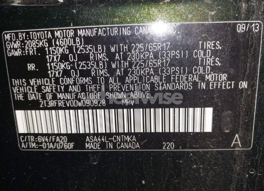 Photo 9 of 2013 Toyota Rav4 XLE (VIN 2T3RFREV0DW090928)