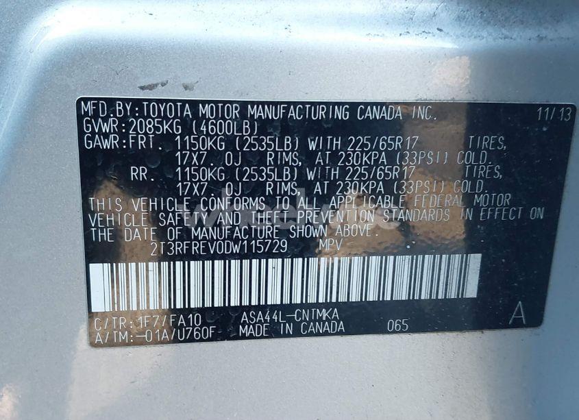 Photo 9 of 2013 Toyota Rav4 XLE (VIN 2T3RFREV0DW115729)