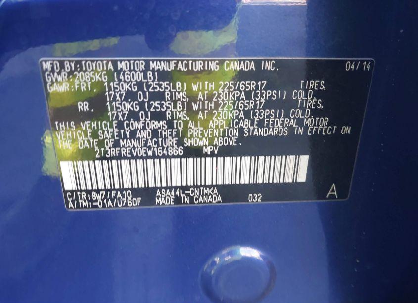 Photo 9 of 2014 Toyota Rav4 XLE (VIN 2T3RFREV0EW164866)