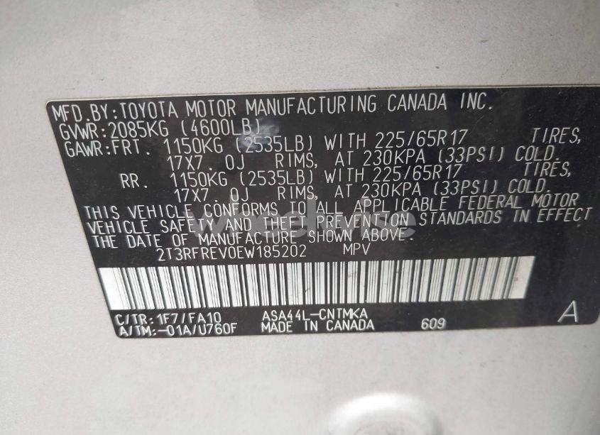 Photo 9 of 2014 Toyota Rav4 XLE (VIN 2T3RFREV0EW185202)