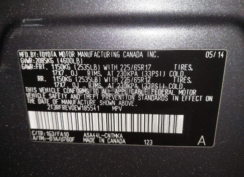 Photo 9 of 2014 Toyota Rav4 XLE (VIN 2T3RFREV0EW185541)