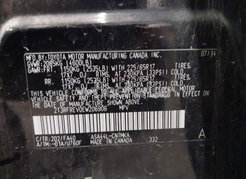 Photo 9 of 2014 Toyota Rav4 XLE (VIN 2T3RFREV0EW206906)