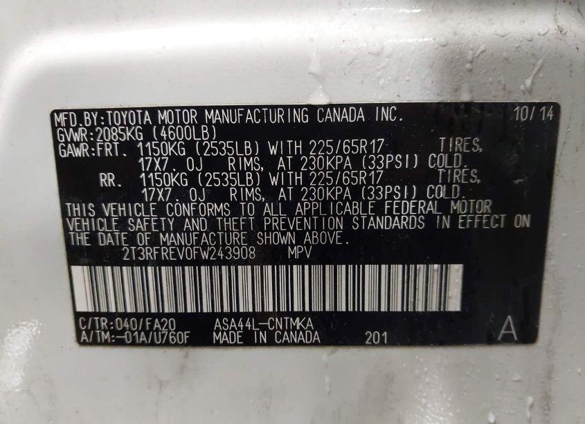 Photo 9 of 2015 Toyota Rav4 XLE (VIN 2T3RFREV0FW243908)