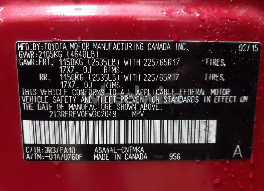 Photo 9 of 2015 Toyota Rav4 XLE (VIN 2T3RFREV0FW302049)