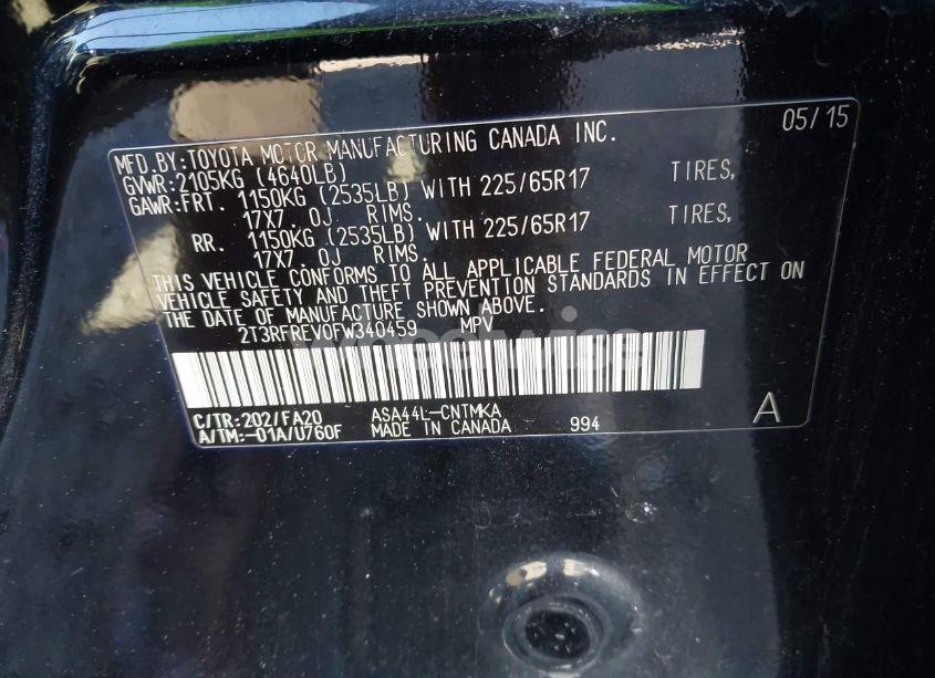 Photo 9 of 2015 Toyota Rav4 XLE (VIN 2T3RFREV0FW340459)