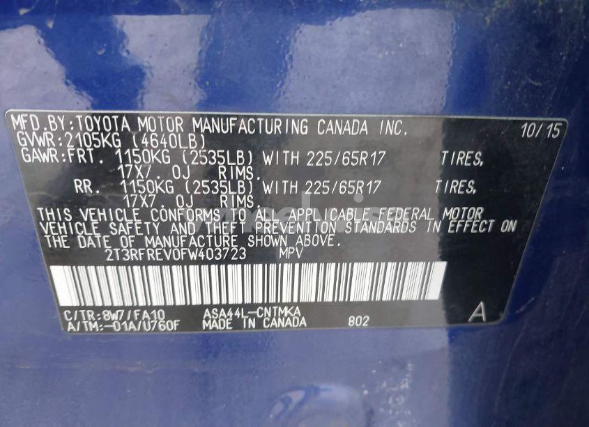 Photo 9 of 2015 Toyota Rav4 XLE (VIN 2T3RFREV0FW403723)