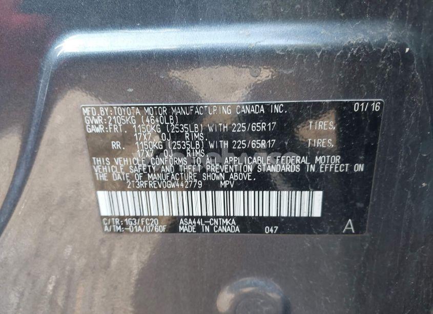 Photo 9 of 2016 Toyota Rav4 XLE (VIN 2T3RFREV0GW442779)