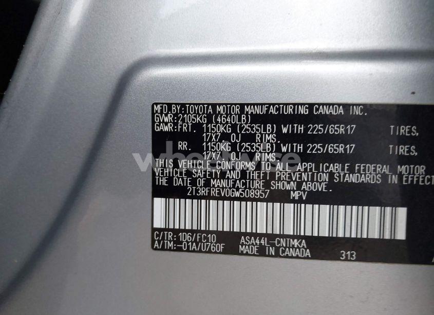 Photo 9 of 2016 Toyota Rav4 XLE (VIN 2T3RFREV0GW508957)