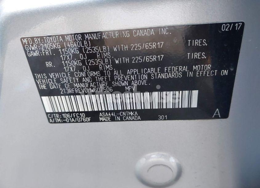 Photo 9 of 2017 Toyota Rav4 XLE (VIN 2T3RFREV0HW607506)