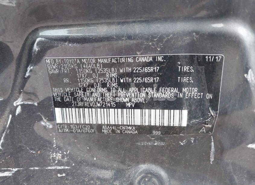 Photo 9 of 2018 Toyota Rav4 ADVENTURE/XLE (VIN 2T3RFREV0JW721415)