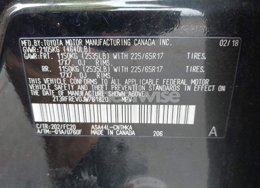 Photo 9 of 2018 Toyota Rav4 ADVENTURE/XLE (VIN 2T3RFREV0JW761820)