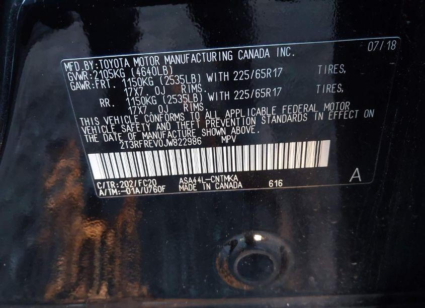 Photo 9 of 2018 Toyota Rav4 ADVENTURE/XLE (VIN 2T3RFREV0JW822986)