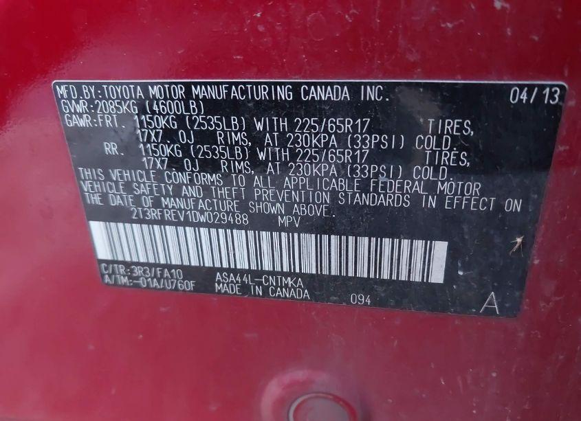 Photo 9 of 2013 Toyota Rav4 XLE (VIN 2T3RFREV1DW029488)