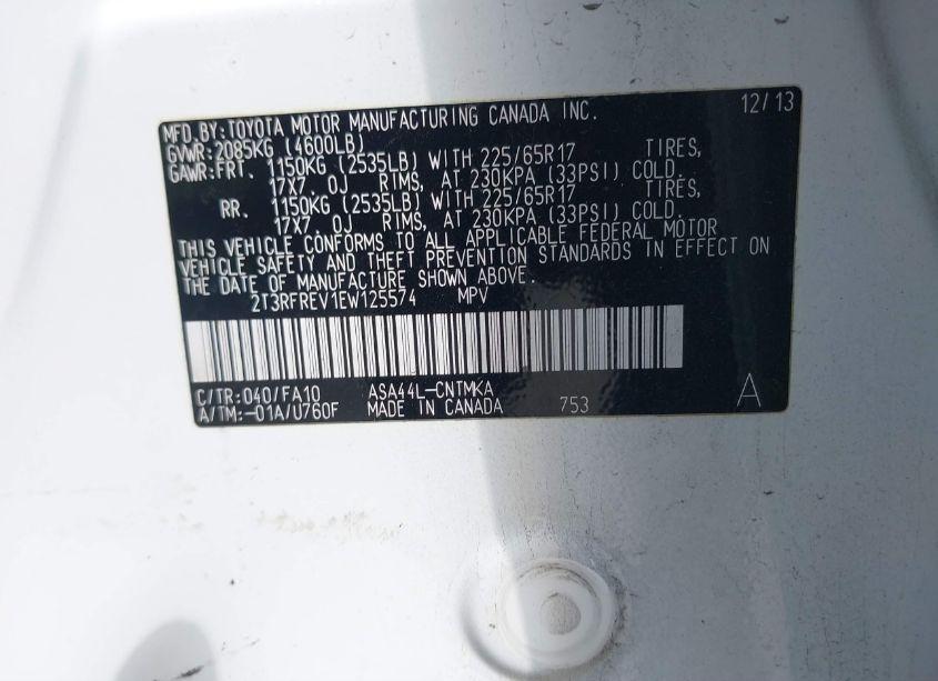 Photo 9 of 2014 Toyota Rav4 XLE (VIN 2T3RFREV1EW125574)