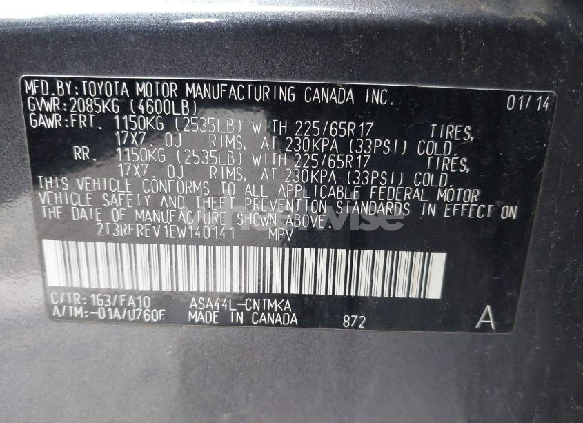 Photo 9 of 2014 Toyota Rav4 XLE (VIN 2T3RFREV1EW140141)