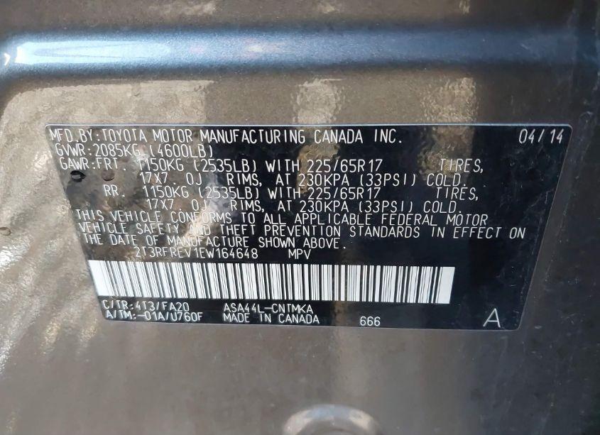 Photo 9 of 2014 Toyota Rav4 XLE (VIN 2T3RFREV1EW164648)