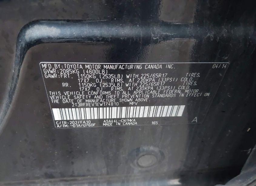 Photo 9 of 2014 Toyota Rav4 XLE (VIN 2T3RFREV1EW174810)