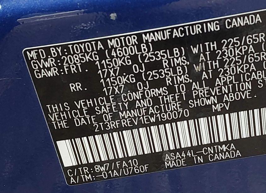 Photo 9 of 2014 Toyota Rav4 XLE (VIN 2T3RFREV1EW190070)