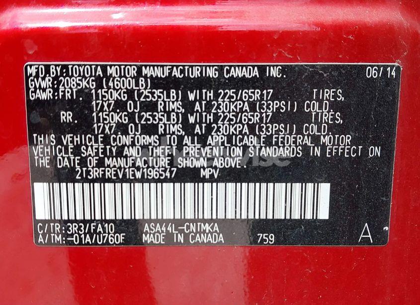 Photo 9 of 2014 Toyota Rav4 XLE (VIN 2T3RFREV1EW196547)