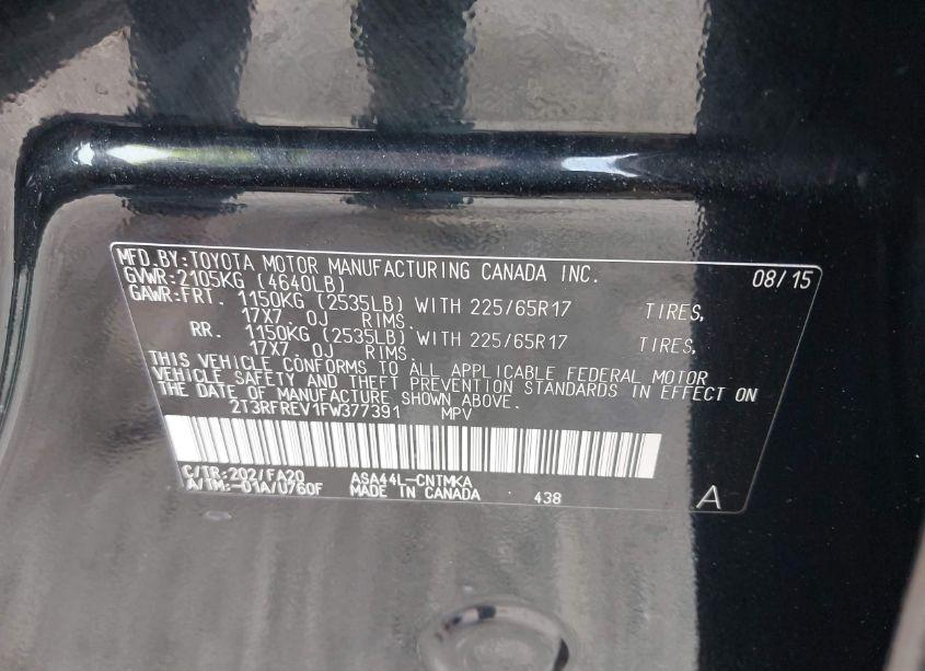 Photo 9 of 2015 Toyota Rav4 XLE (VIN 2T3RFREV1FW377391)