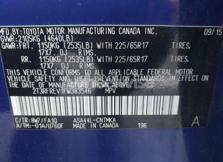 Photo 9 of 2015 Toyota Rav4 XLE (VIN 2T3RFREV1FW383546)